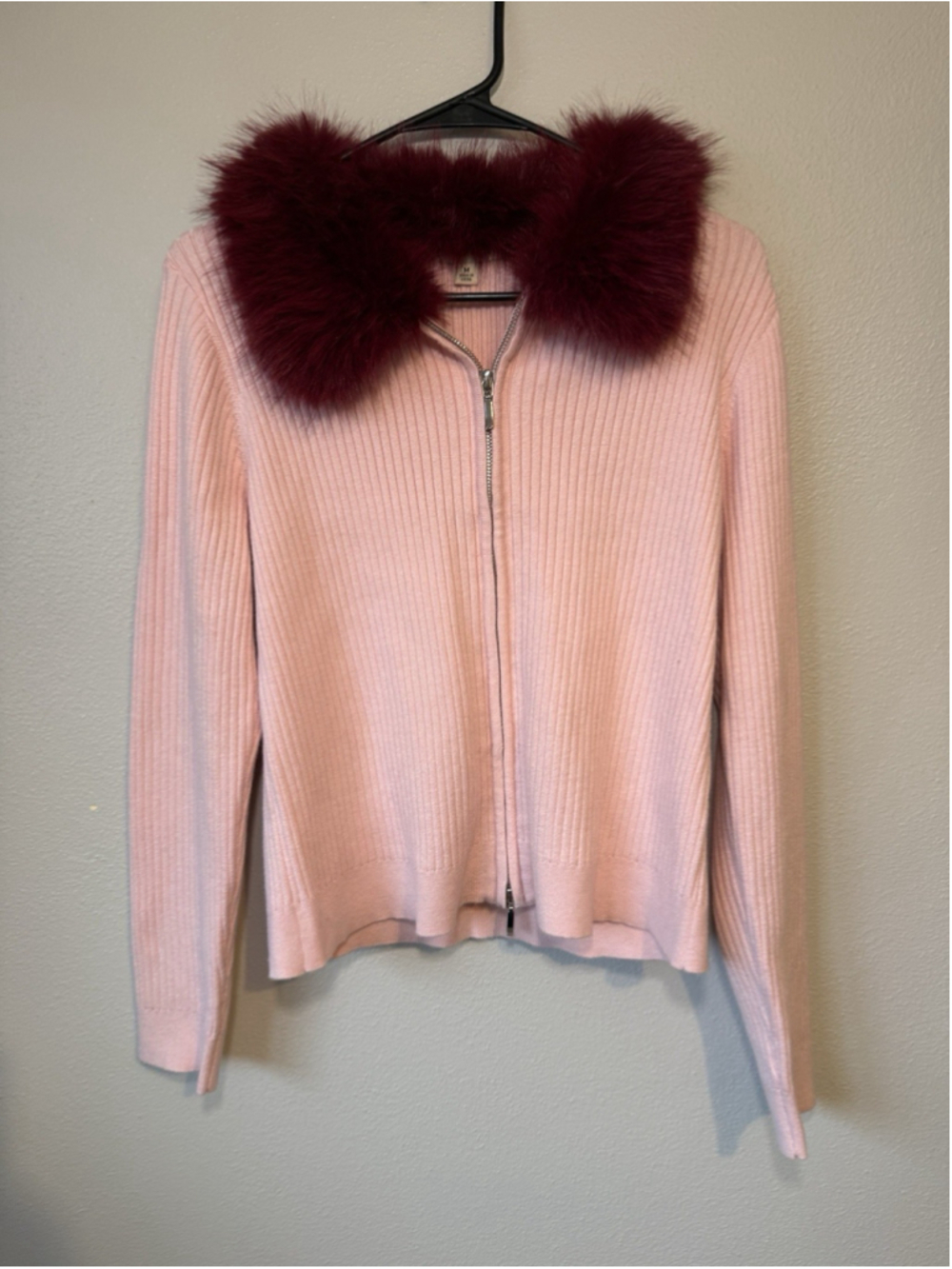 NWT Venini Faux Fur Collar Zip Cardigan Sweater M
